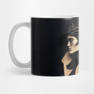 Woman's face in apprehensive profile of the gothic and mentalizing gear Mug